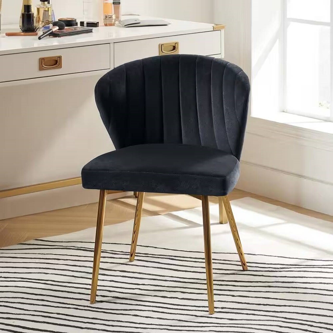 Velvet Upholstered Wingback Armless Side Chair with Gold Metal Legs for Living Room or Dining